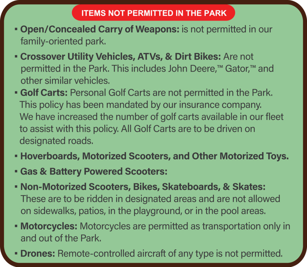 Items Not Permitted In The Park