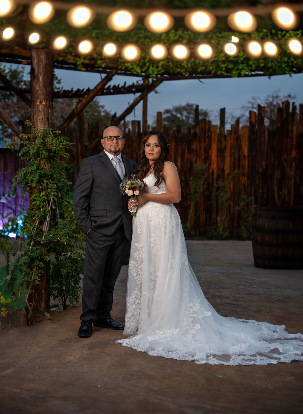 Bride and Groom on the Tumbleweed patio